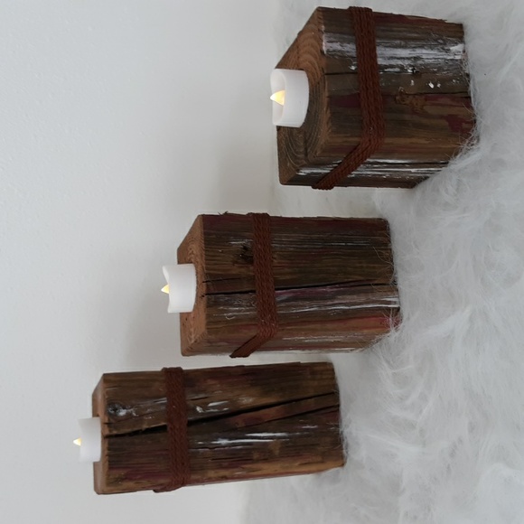 Farmhouse Rustic Wooden Candleholders Set of Three - Picture 5 of 5